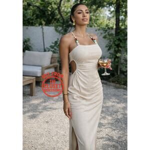 ZARA Linen Blend Cut Out Midi Dress NWT